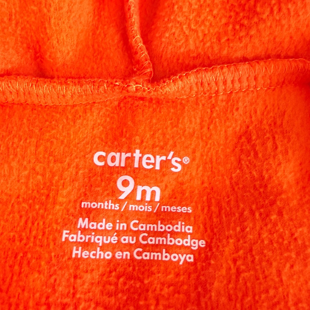Carter's Baby 9M Pumpkin Fleece Jumpsuit Halloween Costume Orange Hooded Romper - Picture 7 of 8